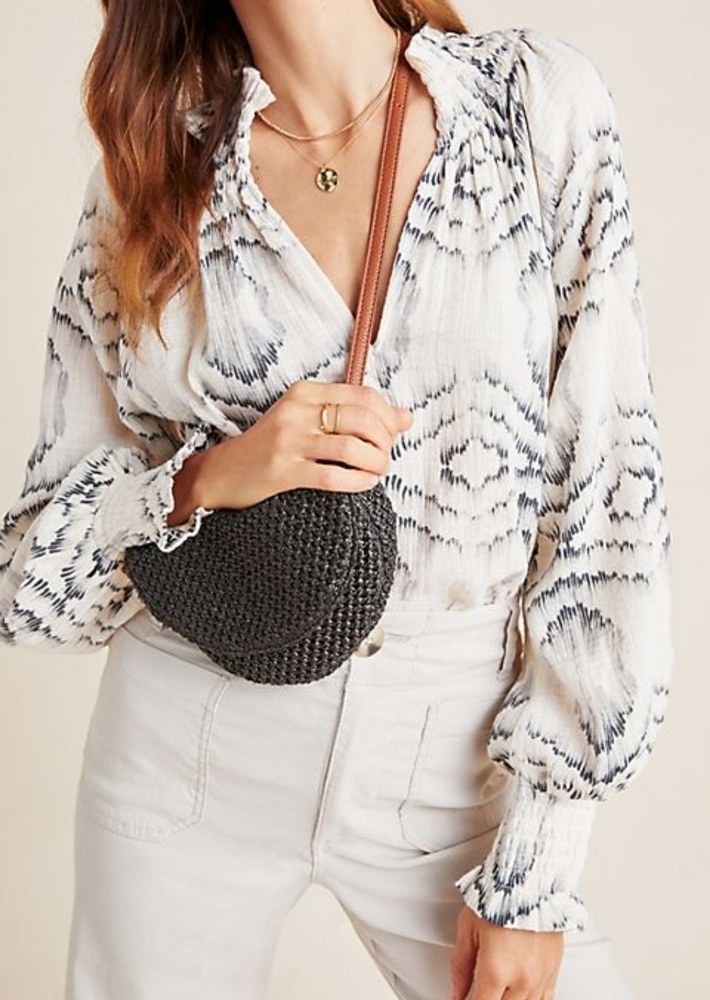 ANTHROPOLOGIE PORRIDGE INES TEXTURED PEASANT BLOUS - Picture 1 of 6